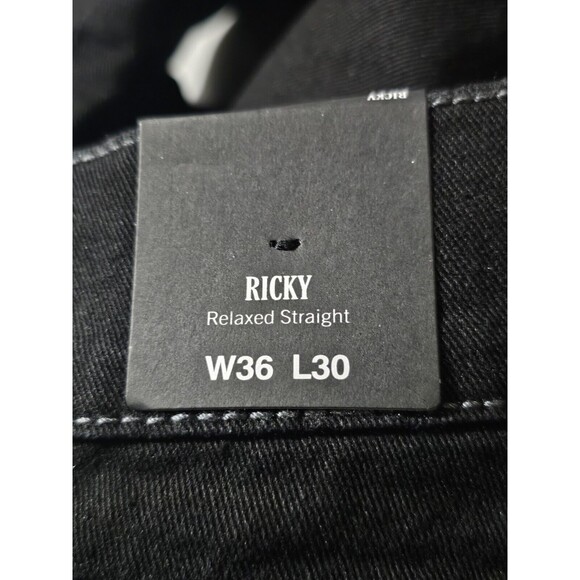 True Religion Mens size 36x30 Ricky Flap SN Relaxed Straight Jeans Black Denim - Picture 10 of 11